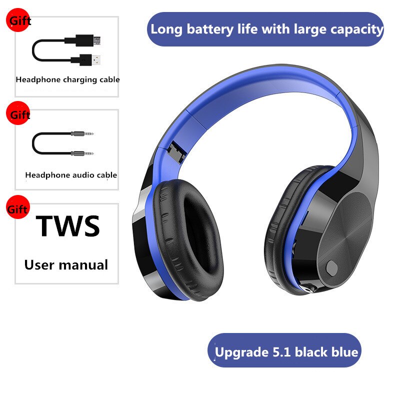 Casque d'écoute Bluetooth Tws 5.1 Audifonos sans fil écouteurs 9D Microphone de jeu antibruit Auriculares casque filaire: T5 blue black