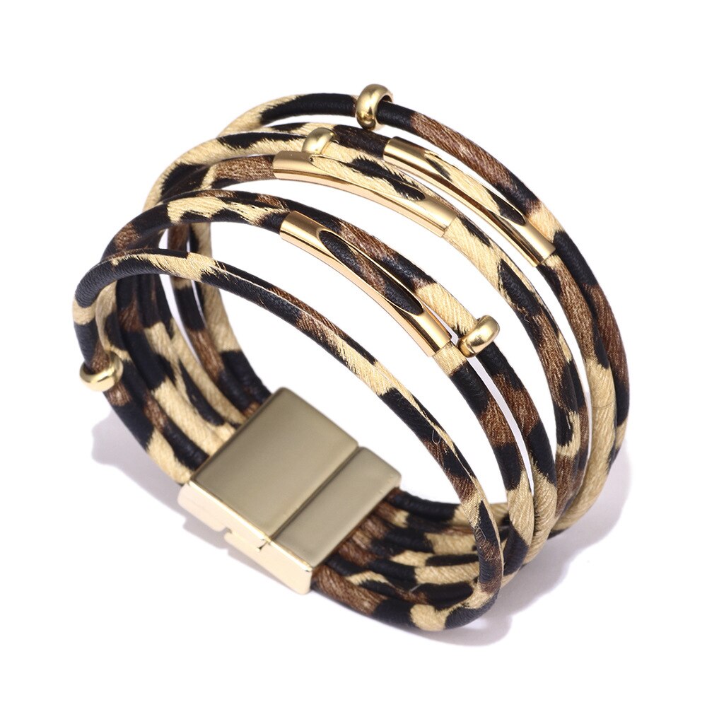 Leopard Leather Bracelets For Women Bracelets &amp; Bangles Multilayer Wide Wrap Bracelet Jewelry