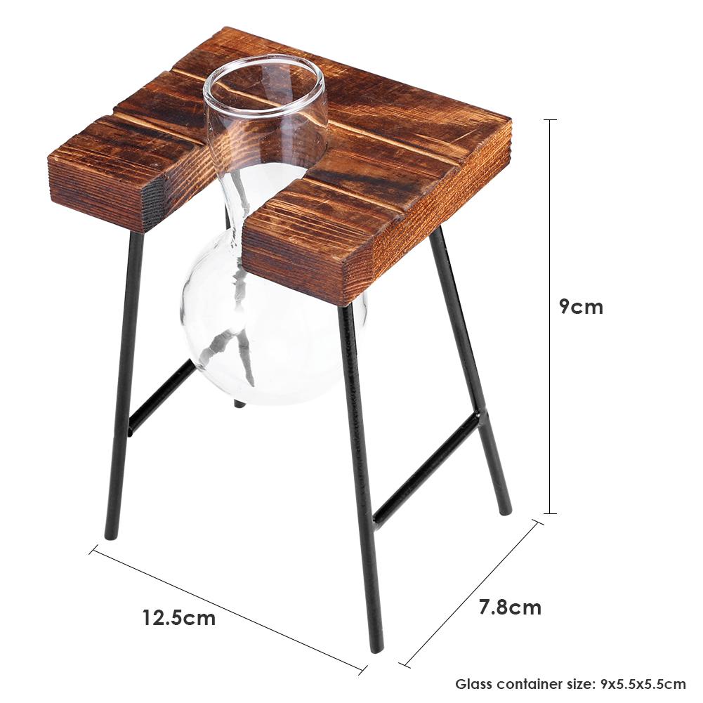 Glas och trä vas plantering terrarium bord skrivbord hydroponics växt bonsai blomkruka hängande krukor med trä bricka heminredning: C001