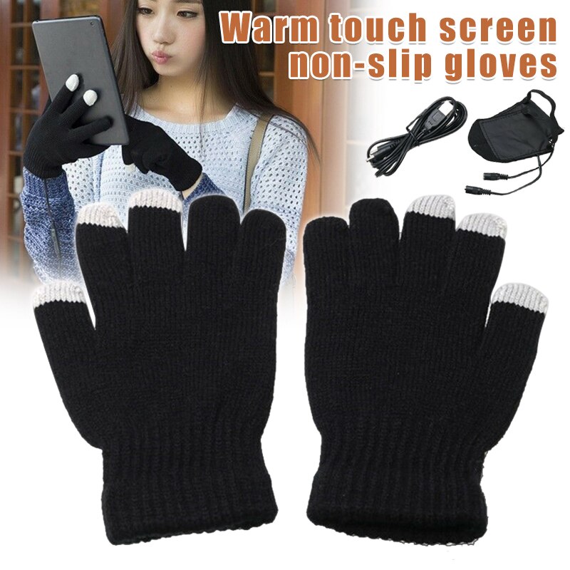 Usb Plug Elektrische Verwarmde Handschoenen Met Touchscreen Vinger Voor Mannen Vrouwen Winter Handen Warmer Thermische Handschoenen Winddicht