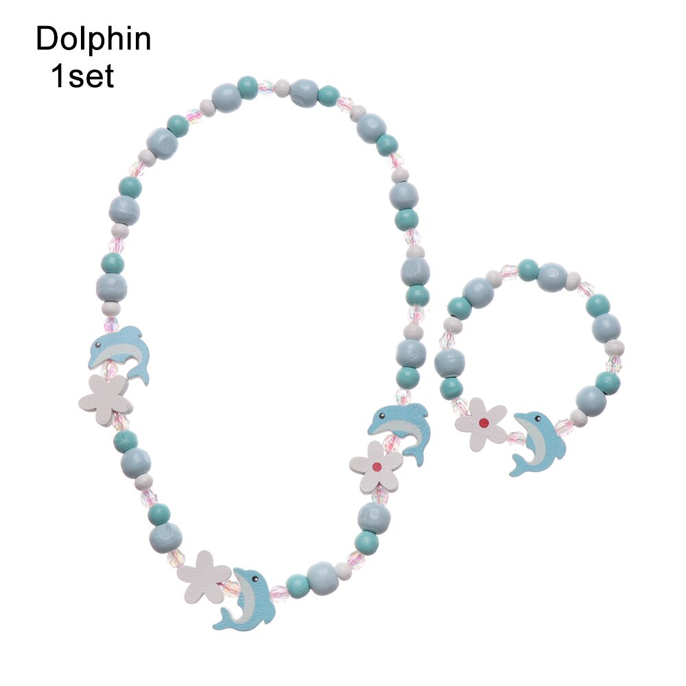 Barnpärlor leksakshalsband + handgjorda armband prinsessa tjej smycken gör leksaker barn hantverk klassisk barnleksak: Stil 1-  delfin