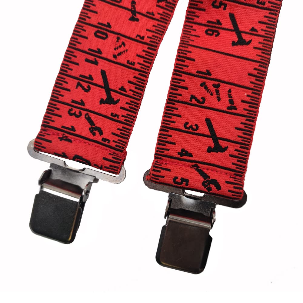 Tape Measure Suspenders for Men 2” Wide X-Back Work Suspenders Elastic Adjustable Heavy Duty Braces Work Tool Belt Suspenders