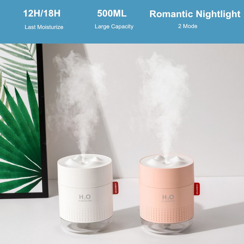 500ml przenośny ultradźwiękowy nawilżacz ze wzorem ośnieżonych gór H2o Usb aromat dyfuzor powietrza z romantyczną lampą nocną Humidificador dyfuzor