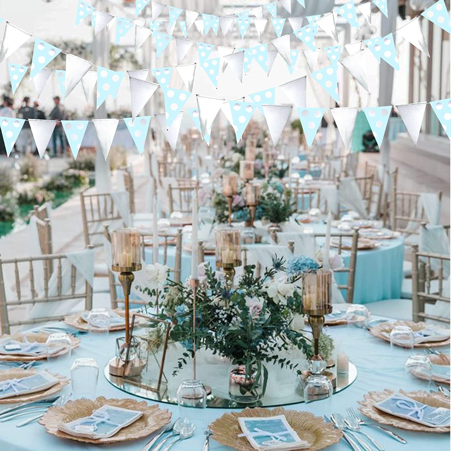 Pink Silver Girls Girls Birthday Banner Party Decoration Polka Dot Pennant Triangle Flags Garlands for Baby Shower Bridal Shower