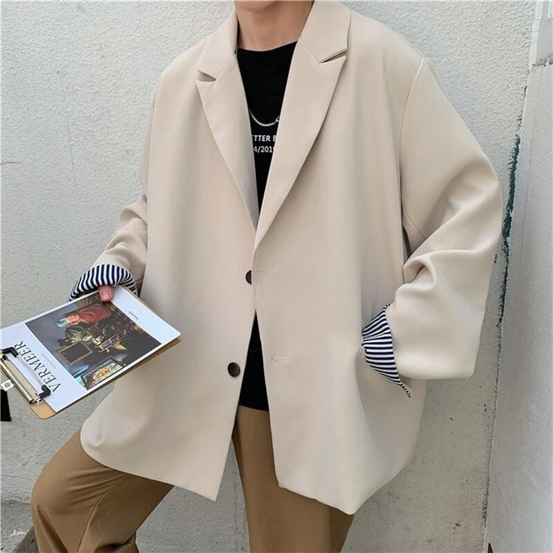 Blazers hombre casual Oversize Simple All-match coreana traje-tops hombre estilo británico sólido Vintage Street-wear Harajuku Chic