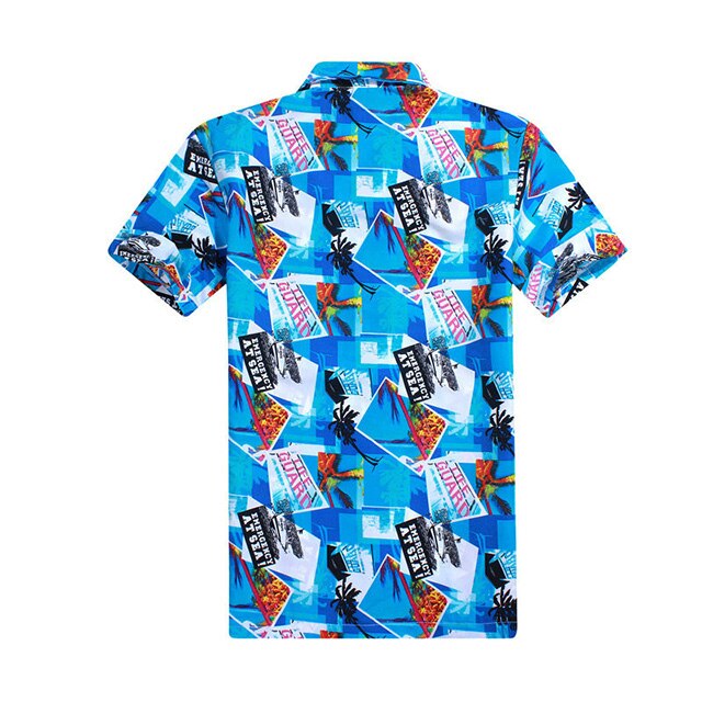 Short Sleeve Men&#39;s Beach Shirt Summer Cool Palm Tree Print Hawaiian Shirt Swim Shirts For Men Vacation Wear: sky blue / XXL