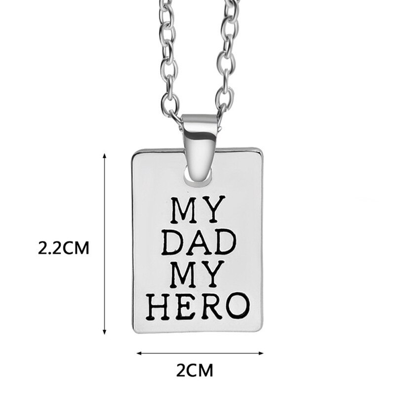 Jewelry MY DAD MY HERO Necklaces Pendant Square Tag Necklace For Men Women Father's day Choker