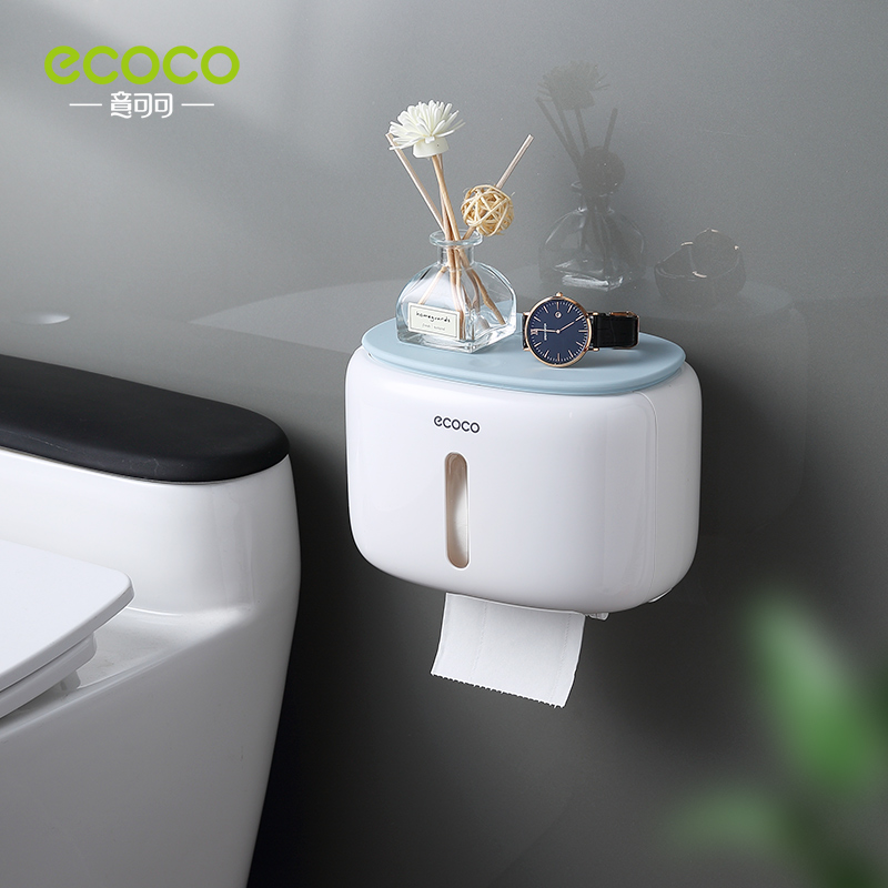 ECOCO Wall Mounted Waterproof Toilet Paper Holder Shelf Multifunctional Storage Box for Toilet Paper Bathroom Toilet Accessories: monolayer blue