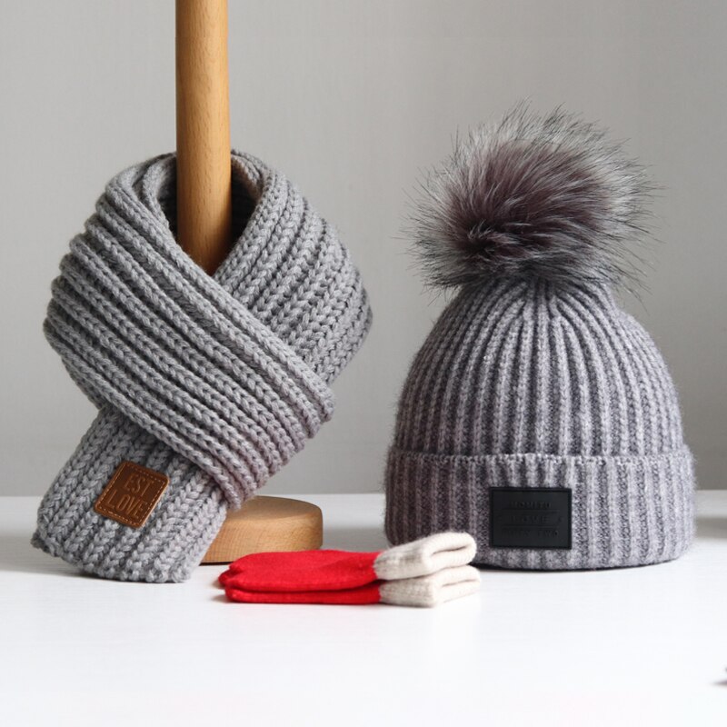 Baby lue høst vinter barn lue skjerf gutter og jenter hodehette skjerf baby ull lue trend hanske 3- deler dresser