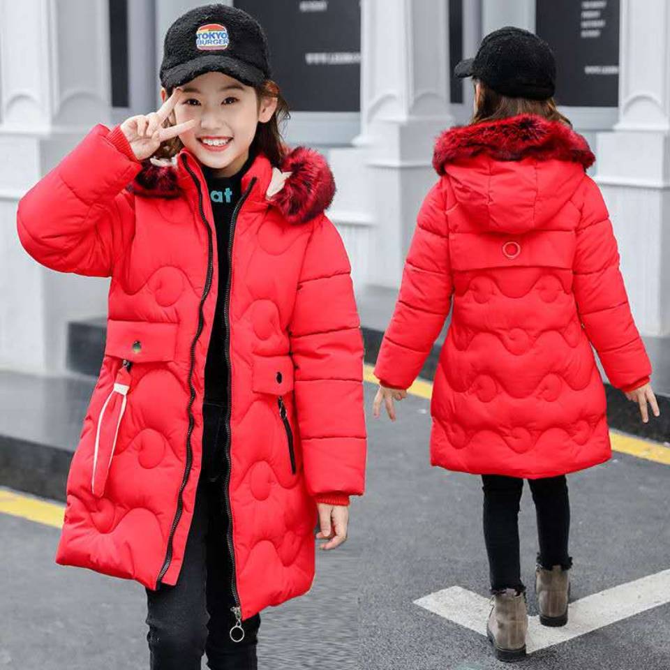 Neue Winter Warme Daunen Jacken für Mädchen Parka Jugendliche freundlicher Parkas Lange mit kapuze Mantel Kleidung einfarbig winddicht Mantel