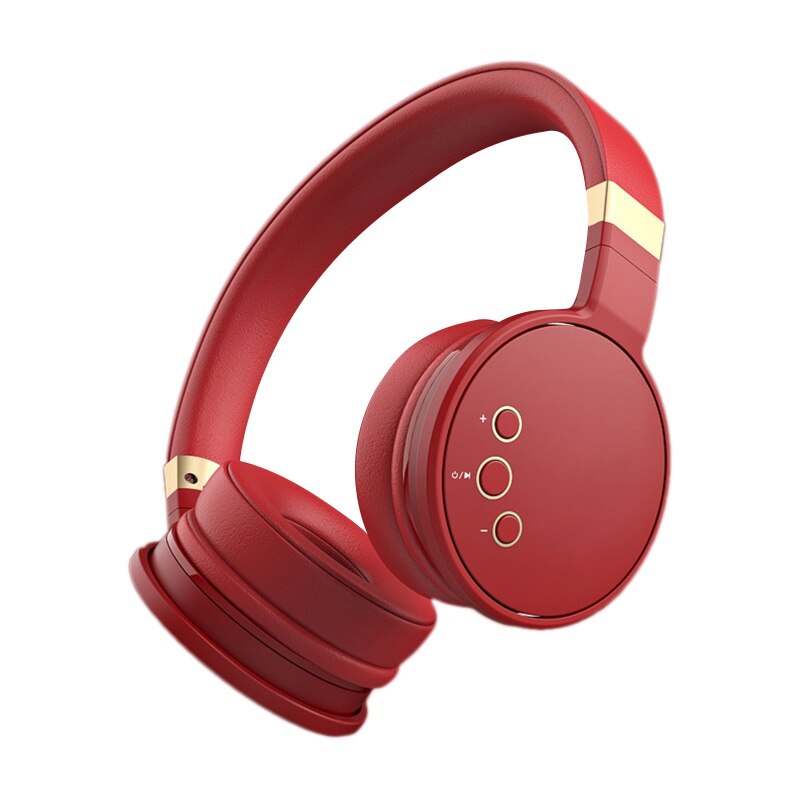 Bluetooth 5.0 Wireless Over the Ear Headset Deep Bass Stereo with Mic: Red