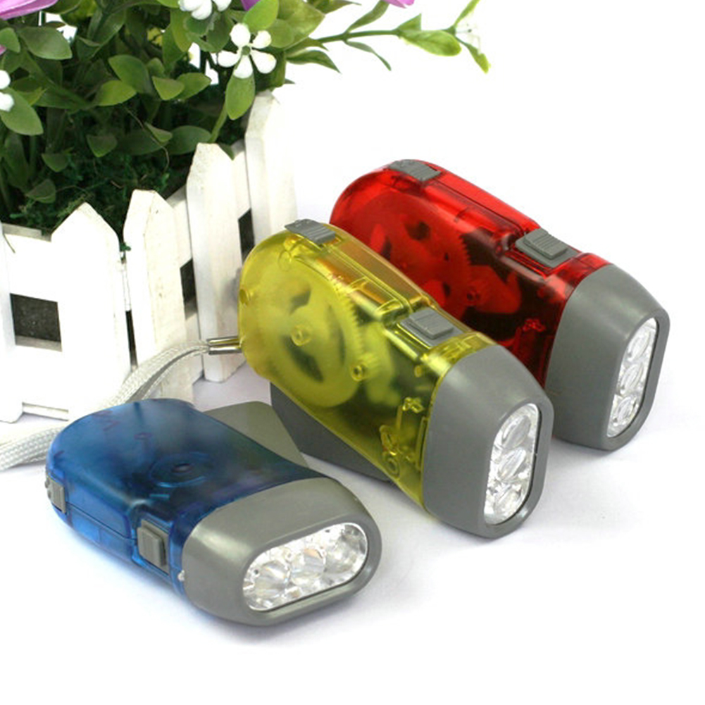 Mini lampe de poche à manivelle dynamo à pression manuelle, lampe de camping à LED, torche auto-alimentée, lumière bleue extérieure, maison chaude