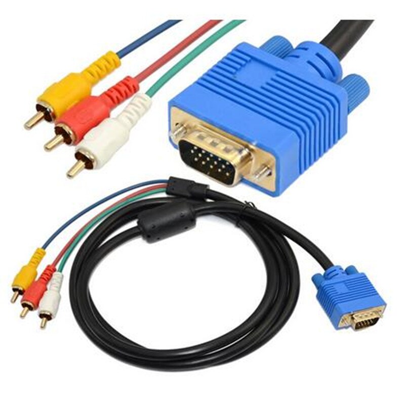 Vga Male Plug 15 Pin Naar 3 Rca Audio Av-kabel Adapter Voor Hdtv Pc DVD-5FT Kabels