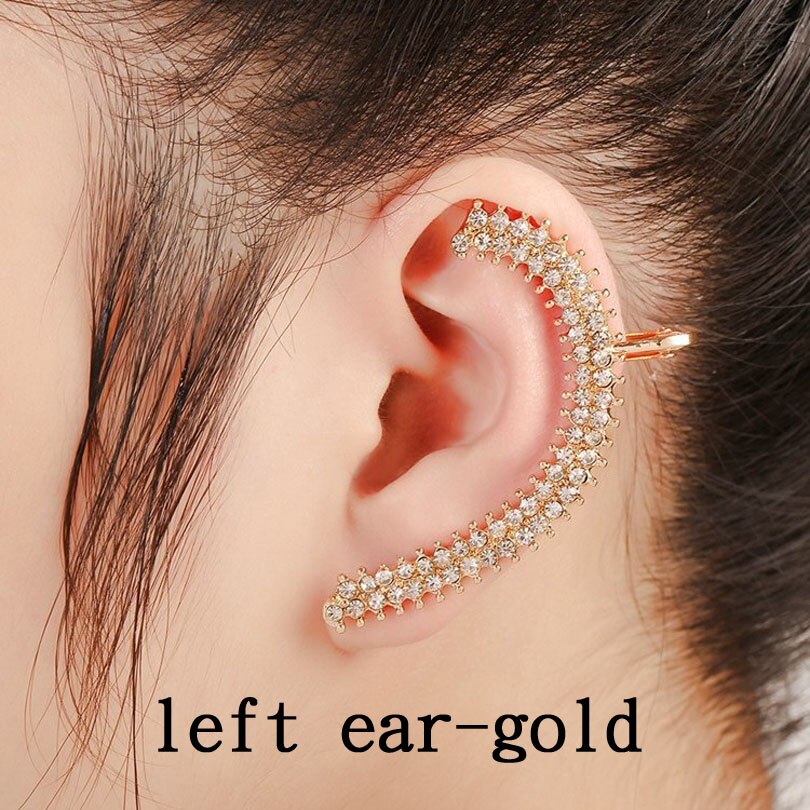 Punk européen et américain populaire complet strass oreille manchette femmes de mariage bijoux plein cristal Clip boucles d'oreilles: Left ear gold