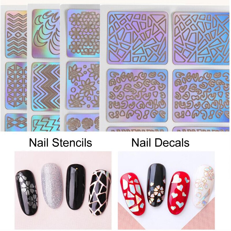 Bittb 24 Pcs Hollow Nail Stencil Sticker Holografische Nail Art Stickers Diy Franse Gidsen Tips Manicure Decoratie Decal