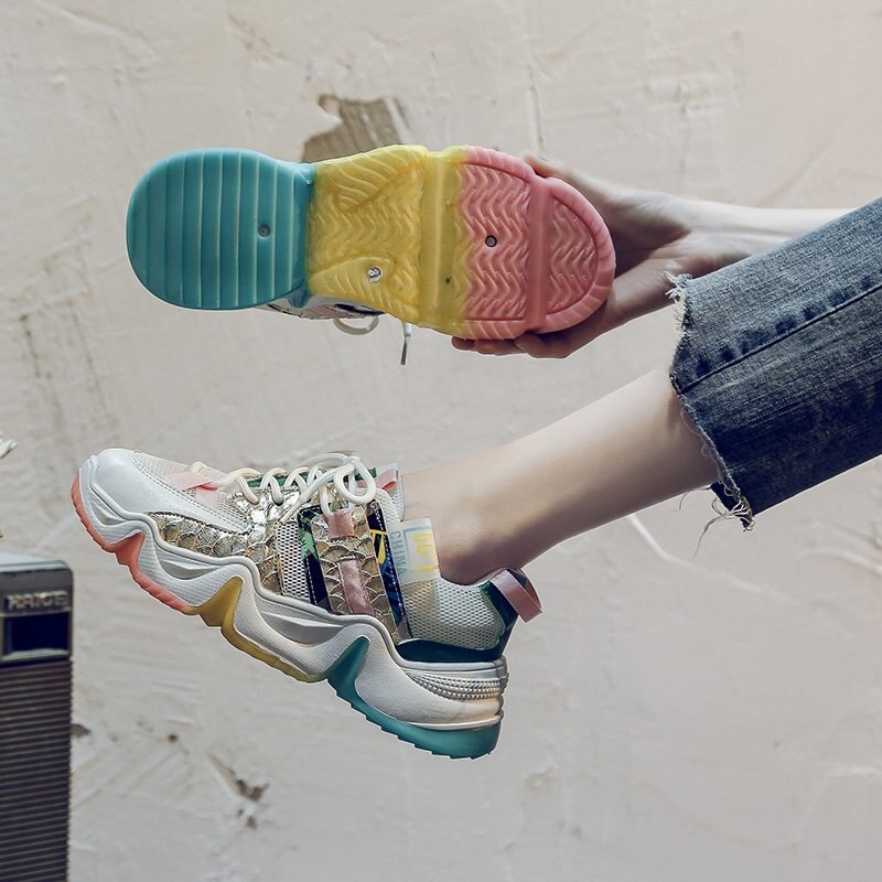 Dames dikke sneakers gemengde kleuren, dad – Grandado