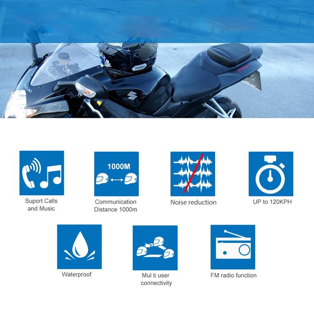 BT-S3 1000M Motorcycle BT Interphone Motorbike Helmet Wireless Intercom FM Headset Portable Mini Interphone