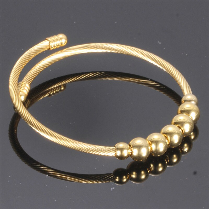 ZORCVENS 3 Colors Rose Gold silver color Stainless Steel Twist Beads Bracelets Bangles for Women