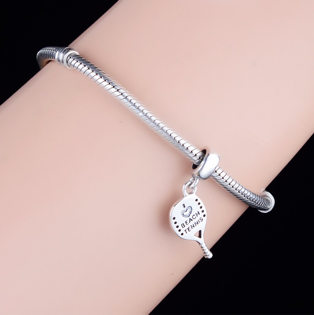 Fc jewelry passendes original-charm-armband mit 925 sterlingsilber-perlen in form eines tennisschlägers mit liebesmotiven, geeignet für damen.
