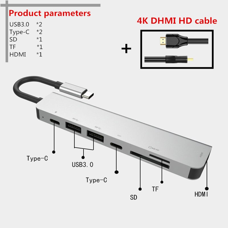 Hdmi porta de alta velocidade para lenovo samsung doca macbook pro 7 em um TYPE-C docking station pd hub usb multi superfície portátil carbono