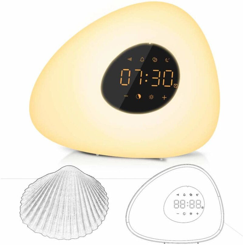 Smart Wake Up Light Alarm Clock LED Bedside Lamp Touch Control Night Light Sunrise Sunset Simulation 10Nature Sounds For Bedroom