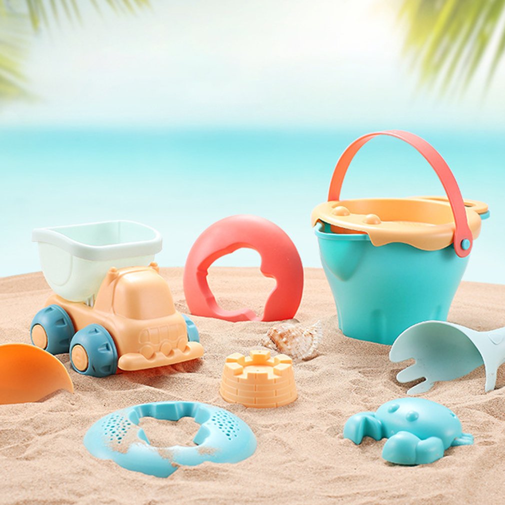 Juguetes de playa para niños, kit de juguetes playeros infantiles, baldes, palas, caja de arena, rastrillo, animales marinos de goma suave para niños pequeños, 5-17 uds.
