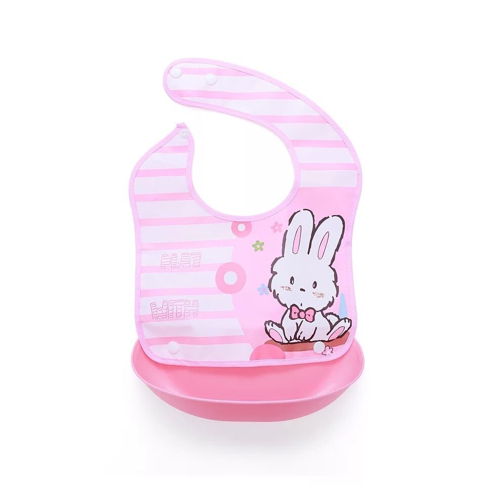 Cartoon Bib, Baby Eten Afneembare Rijst Zak, Kinderen Wegwerp Waterdicht En Vuil-Proof Siliconen Bib, speeksel Pocket: Pink bunny