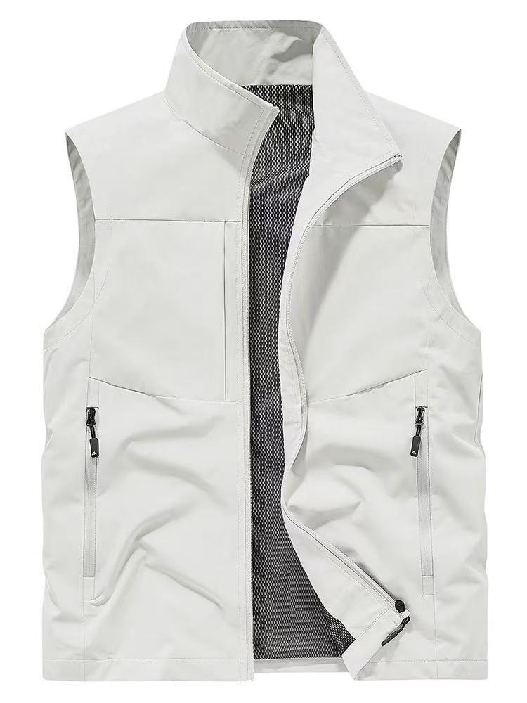 Chaleco fino de gama alta con cuello levantado para hombre, Top transpirable para exteriores, otoño e invierno: 5 XL / BLANCO
