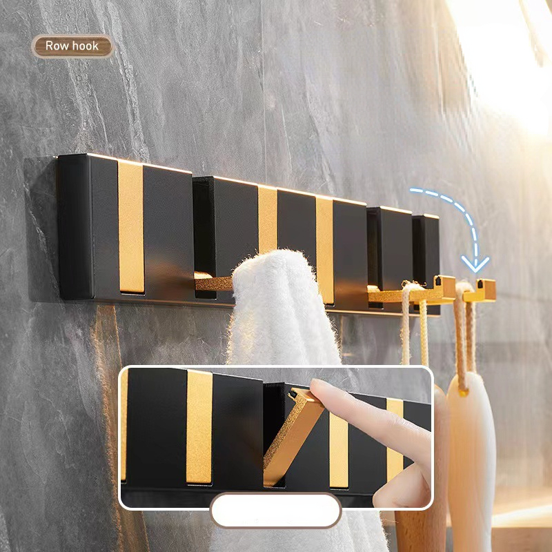 Zwart Gouden Robe Haken Vouwen Handdoek Hanger Installatie Muur Haken Coat Kleding Houder Voor Badkamer Keuken Slaapkamer Hal
