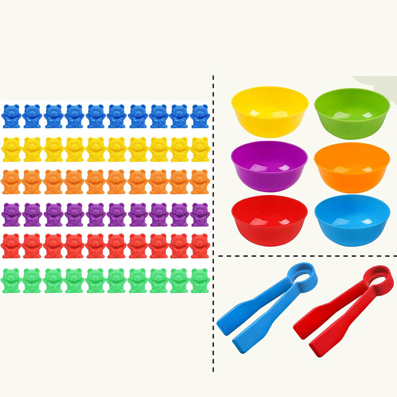 Counting Bears Matching Games Color Sorting Bowls Tweezers Preschool Learning Education Montessori Toys for Kids Girls Boys