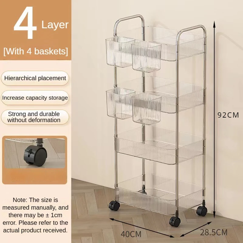 Transparant Trolley Opbergrek Met Meerdere Niveaus Rollende Trolley Snack Opbergrek Verwijderbare Hangende Mand Organizer Voor Badkamer: Default Title