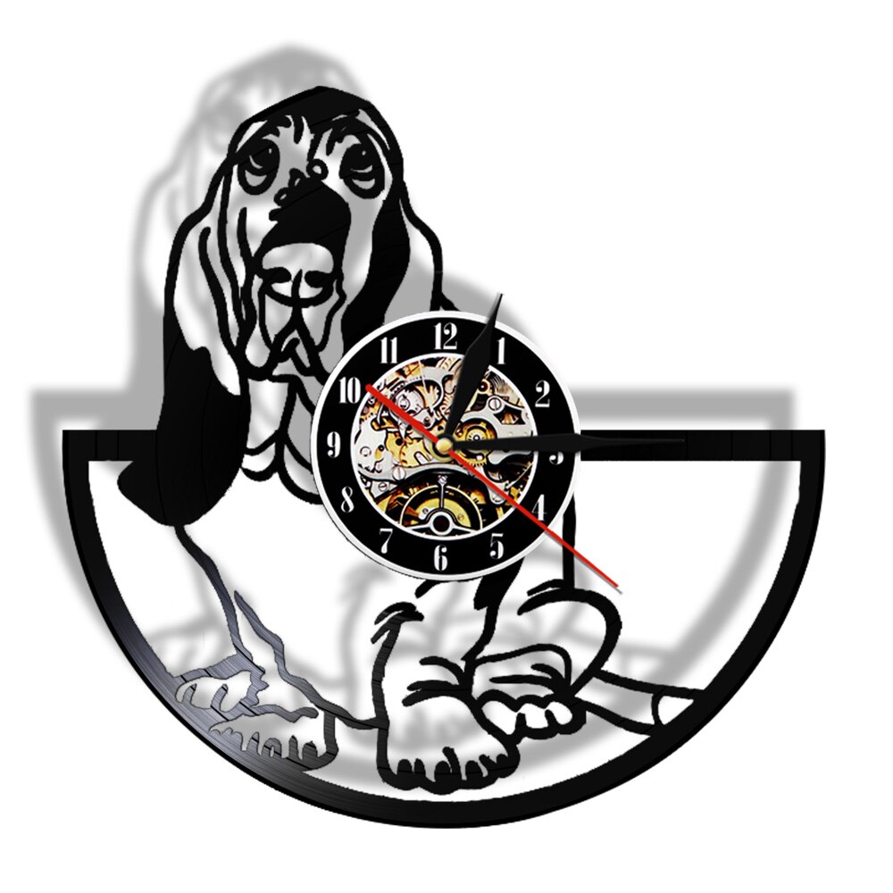 Basset Hound Dog Grooming Wall Art Puppy Dog Pet Multi Coldecorors LED Sign Animal Vinyl Longplay Record Wall Clock: No LED