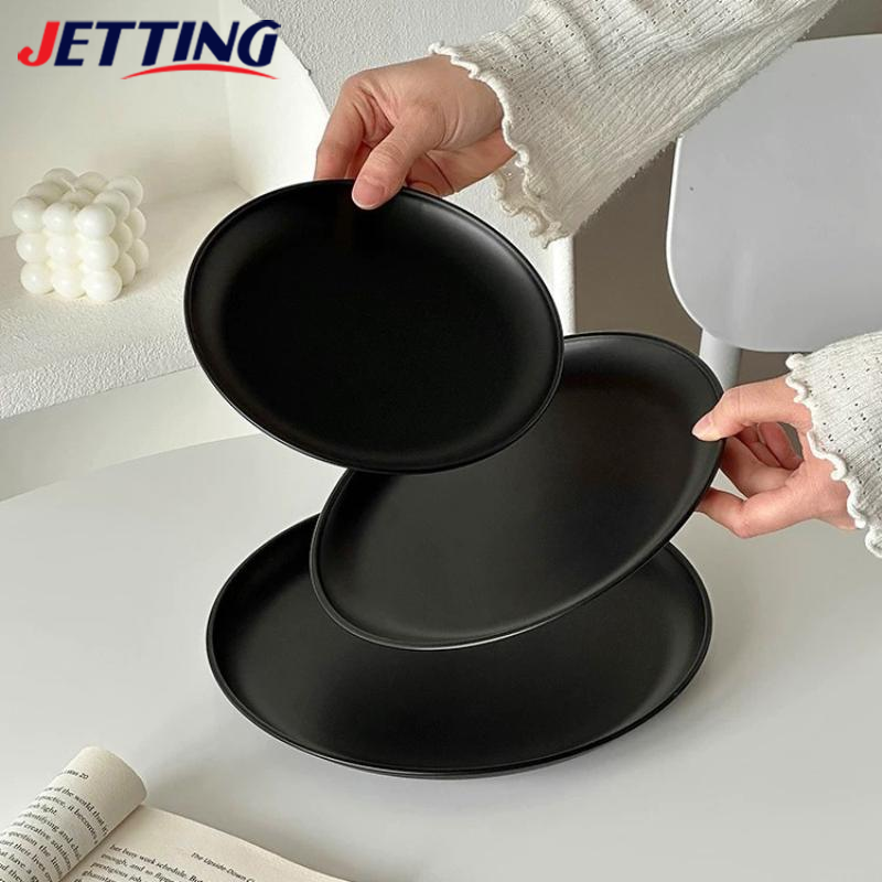 Schwarzer Dessertteller aus Edelstahl für Schmuck, zum Nachmittagstee, Kuchen, Servieren, Wohnzimmer, Obstteller