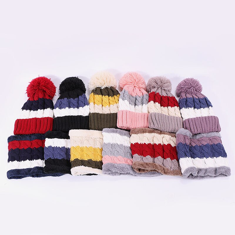 Ensemble écharpe chapeau tricoté pour femmes | Bonnet, écharpe pour filles, bonnet chauffant et , écharpe à anneaux, pompons