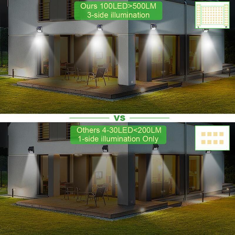 1-4 stk lys udendørs solcellelampe 100 led pir bevægelsessensor væglampe vandtæt solcelledrevet sollys til havedekoration