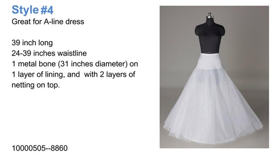 Hvid crinoline underskørt slips underskørt a-line havfrue hoop bryllup nederdel kjole: 4 / Sort