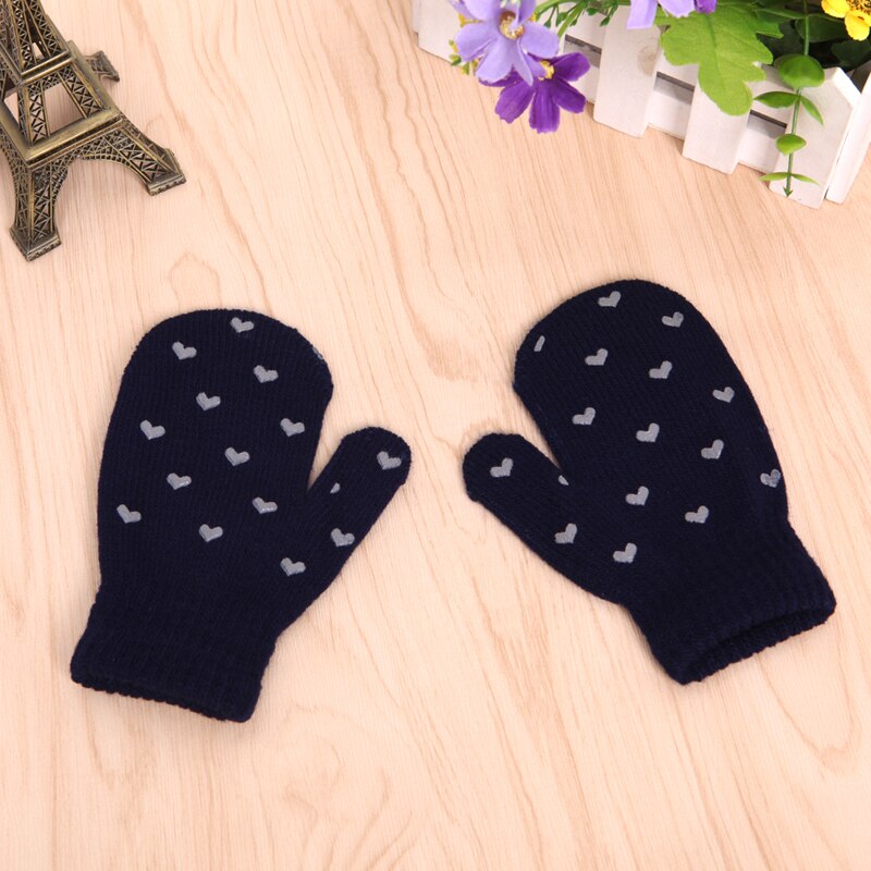 White, Blue, Gray Kids Dot Star Heart Pattern Mittens Boys Girls Soft Knitting Warm Gloves