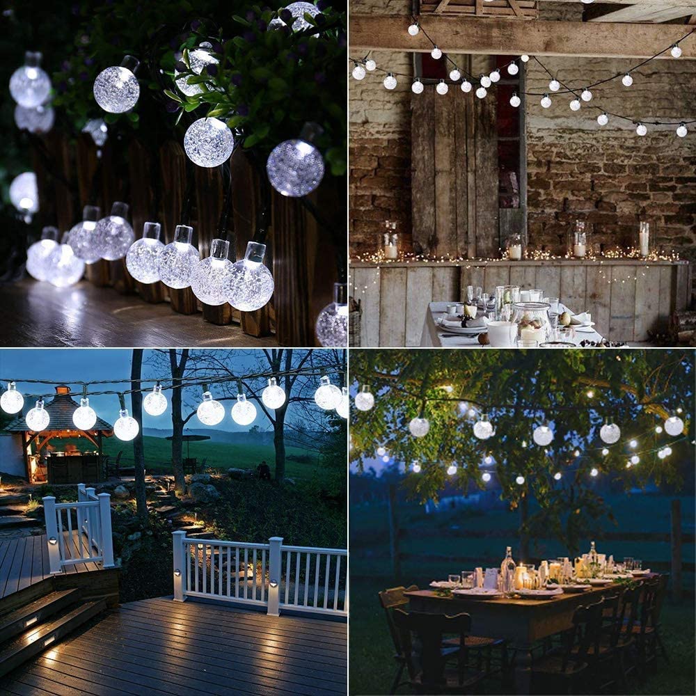 Solar String Lights LED Solar Globe Fairy Garden Lamp Crystal Balls Outdoor Waterproof Solar Powered String Lights Decoration: White / 7M LED 1.8CM BALL