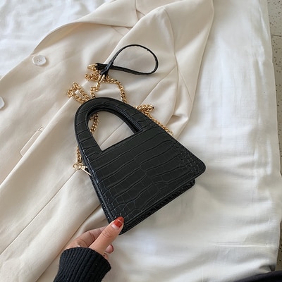 Kleine Steen Patroon Pu Lederen Crossbody Tassen Voor Vrouwen Ketting Handtassen Lady Schoudertas Simple Totes Handtas: Small Black