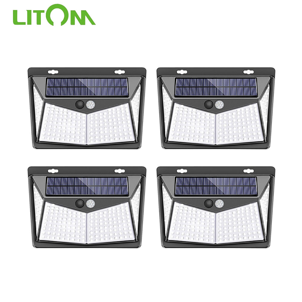 1/2/4PCS LITOM 208 LEDS Solar Lights IP65 Waterproof Outdoor LED Solar Lamp Motion Sensor Sunlight For Garden Pathway Wall Lamp