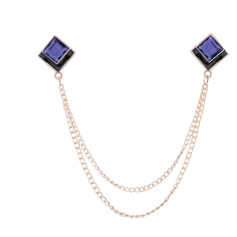 Koreaanse Geometrische Crystal Broche Kwastje Ketting Revers Pin Mannen Shirt Kraag Sieraden Wedding Party Broches Accessoires: Puur Goud Kleur