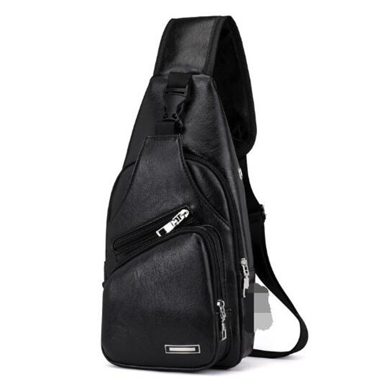 Men Shoulder Bags men's Solid Color Casual Shoulder Chest Bag USB Charging Carrying Case Bag: black