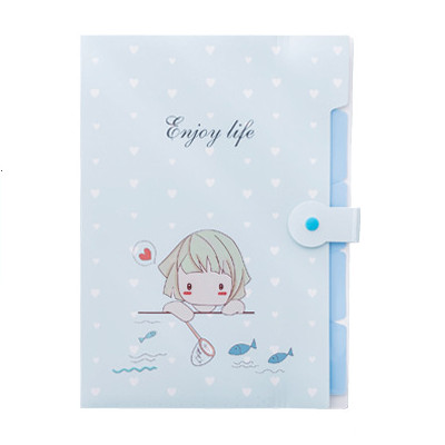 Cute Cartoon A4 File Folders 5 Pockets Office Expanding File Folders Document Organizer Button Closure Office School Supplies: Blue