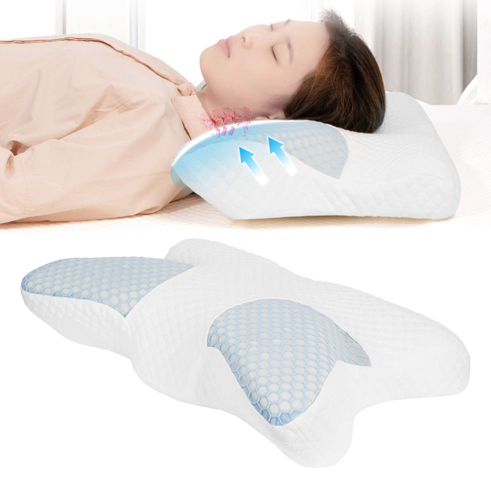 Cervical Memory Foam Pillow for Sleeping Orthopedic Neck Pillow with Contouring Neck Pain Ease for Side/Back/Stomach Sleeper