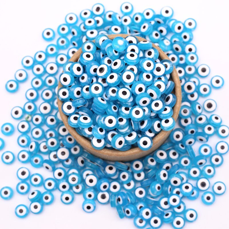 40pcs Mix Oblate Shape Evil Eye Beads 8mm Hollow Stripe Resin Spacer Beads Child DIY Jewelry Bracelet Handicraft Supplies: Lake Blue