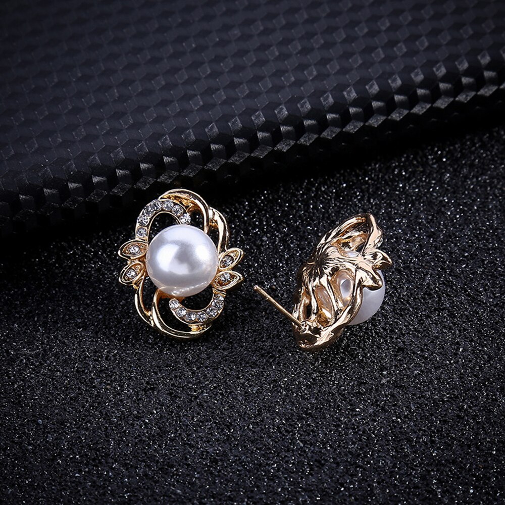 Gesimuleerde Parel Bruids Sieraden Sets Crystal Gouden Vergulde Sieraden Bloem Blad Ketting Oorbellen Sets voor Vrouwen
