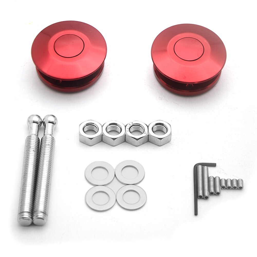 Universal Push Button Billet Hood Pins Lock Clip Kit Engine Bonnets Lock Aluminum Car Quick Latch: Red