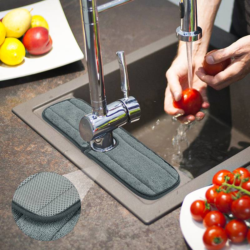 Kitchen Faucet Absorbent Mat With Buttons Sink Splash Guard Microfiber Drying Pad Countertop Protector for Kitchen Bathroom