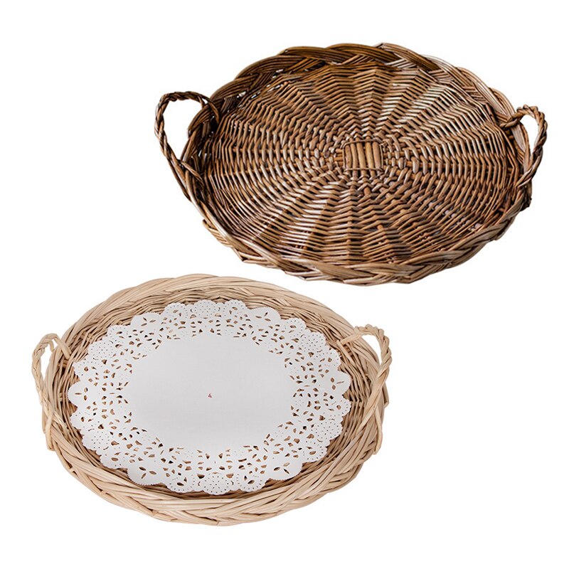 Cesta de mimbre vietnamita para pan, cesta de mano redonda ovalada, ollas para hornear pasteles