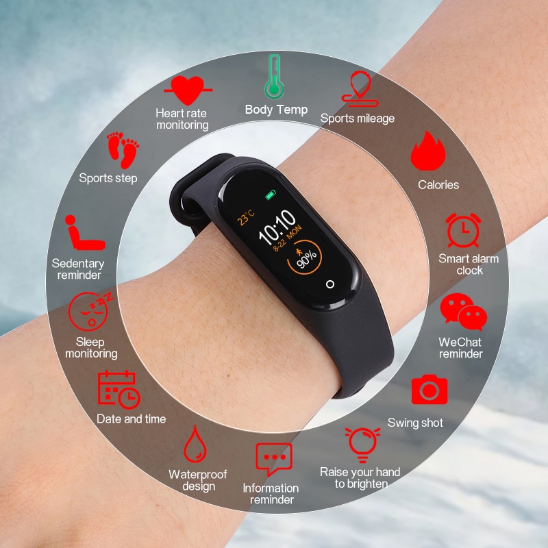 Kropstermometer  m4 pro smart band  m4 band fitness tracker hjertefrekvens blodtryk fitness armbånd smart ur til android ios